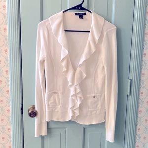 White House Black Market White Sweater with Ruffle Detail, size S